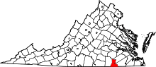 State map highlighting Greensville&#32;County