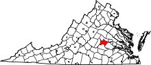 State map highlighting Powhatan&#32;County