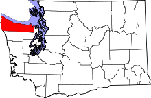 State map highlighting Clallam&#32;County