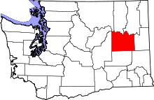 Map of Washington highlighting Lincoln County