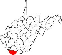 State map highlighting McDowell&#32;County