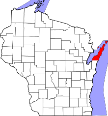 Map of Wisconsin highlighting Door County