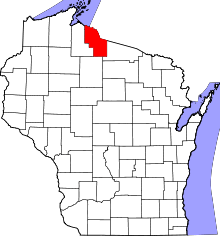 Map of Wisconsin highlighting Iron County