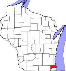 Map of Wisconsin highlighting Racine County