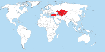 Map highlighting present-day Turkic countries