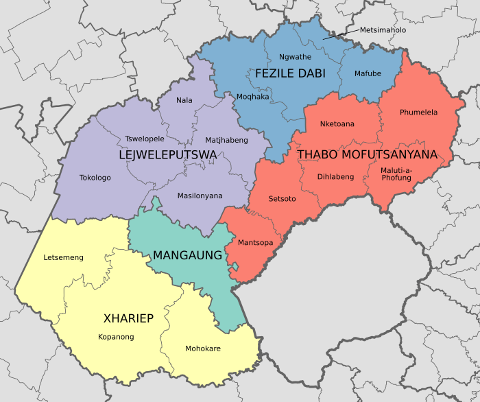 Map of the municipalities in the Free State
