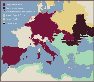 The Holy League (purple; Orthodox members in darker shade) and theaters of war in 1595