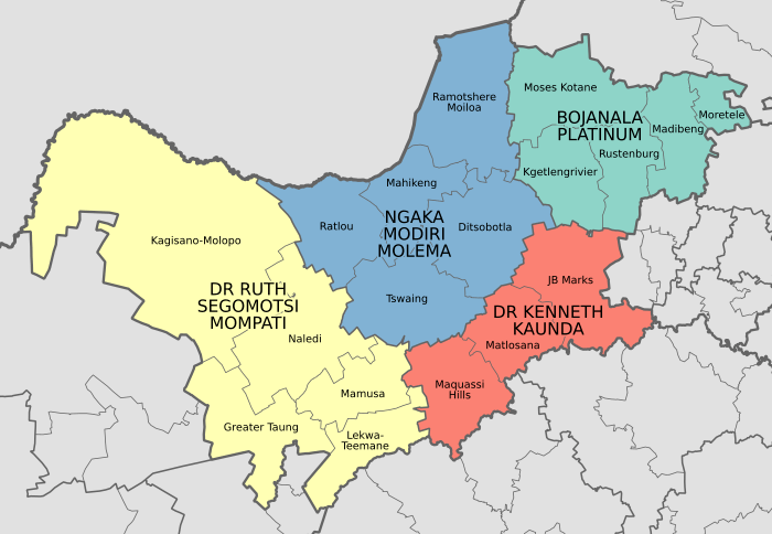 Map of the municipalities in the North West