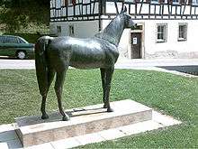 A large bronze statue of the Arabian horse Hadban Enzahi