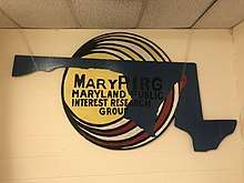 Logo sign hung in MaryPIRG office at University of Maryland, College Park.
