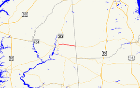A map of the inland Eastern Shore of Maryland showing major roads.  Maryland Route 317 runs from near Denton to the Delaware state line at Burrsville.