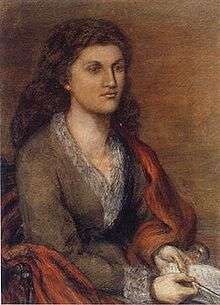 Chalk portrait of Mathilde Blind by Lucy Madox Brown.