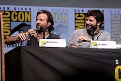 Matt and Ross Duffer speaking at the San Diego Comic-Con in 2017