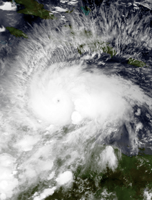 Visible satellite imagery of Hurricane Matthew at Category&nbsp;5 intensity on October&nbsp;1