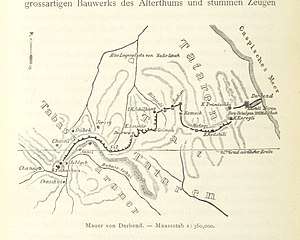 Old geophysical map of the environs of Derbent, with the fortifications of Derbent outlined