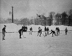 Photograph of outdoor hockey game