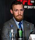 Conor McGregor speaking at a press conference in 2015