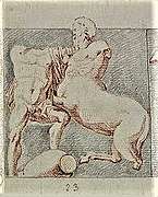 Drawing of a man fighting a centaur.
