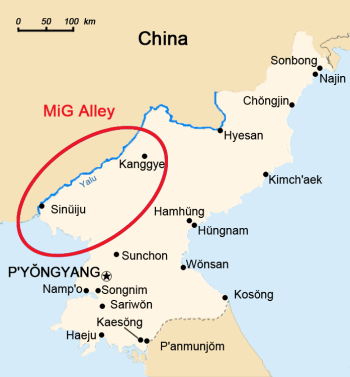 A map of a peninsula with an area on the left of the landmass circled