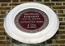 Plaque Commemorating the Apprentiship of Michael Faraday.