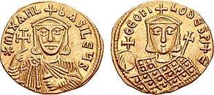 Two gold coins with busts of Michael and Theophilos