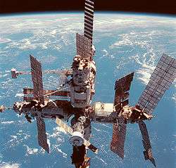 Picture of a space station backdropped against the Earth