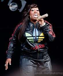 An image of Missy Elliot performing on stage.