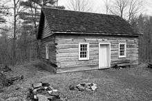 A log cabin in the Westfield Heritage Village.