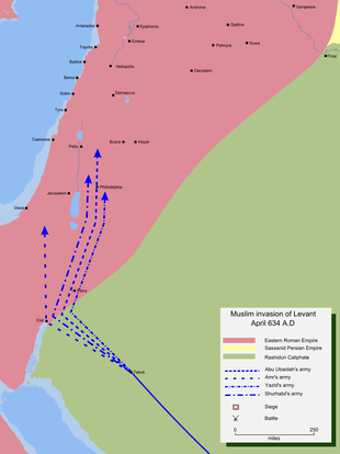 Map detailing the Rashidun Caliphate's invasion of Levant