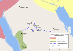 Map detailing the route of Khalid ibn Walid's conquest of Arabia.
