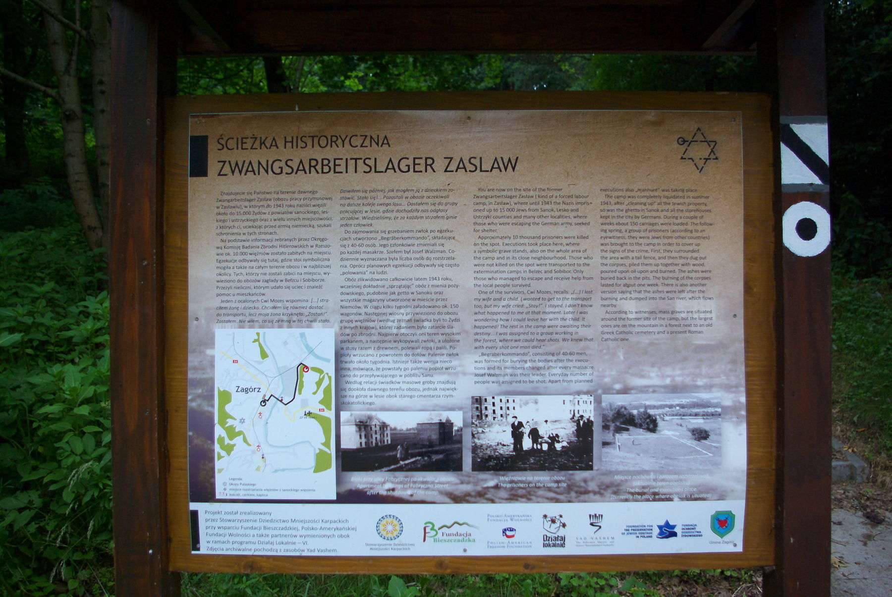Monument to victims of Zwangsarbeitslager Zaslaw information.jpg