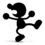 An open-mouthed, big-nosed cartoonish stick figure silhouette