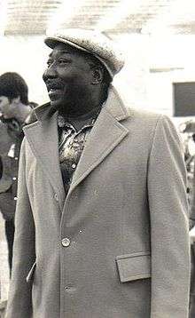 Blues musician Muddy Waters at the opening of Peaches Records & Tapes in Rockville, MD