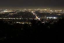 The street lights and homes of San Fernando Valley lit up at night