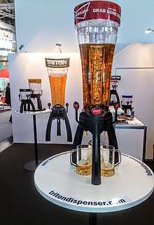 Beer tower with 3 taps which allows everyone around the table to pour their own beer simultaneously