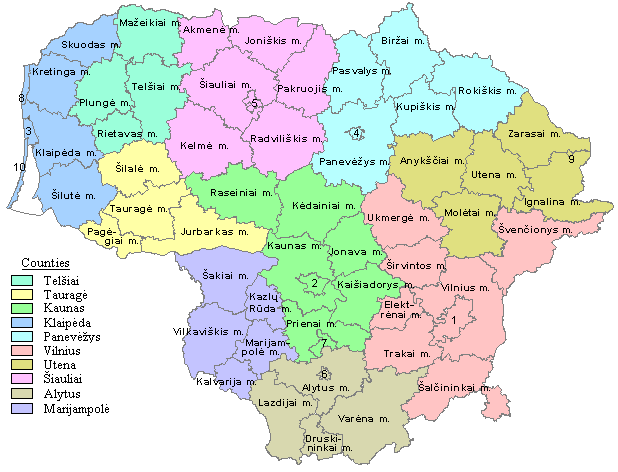 A map of the counties and municipalities of Lithuania