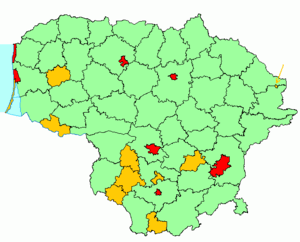 A map of the types of municipalities of Lithuania