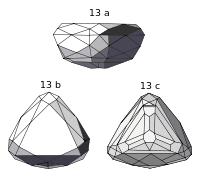 Various views of the diamond, all roughly pyramidal in shape.