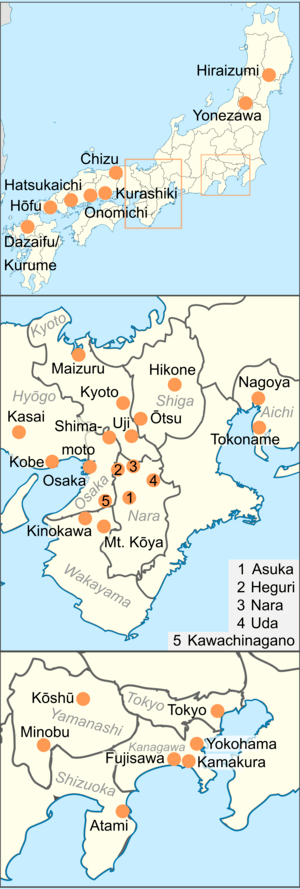 Most of the National Treasures are found in the Kansai and Tokyo area, although some are in cities in south-western Honshū, north Honshū and Kyushu.