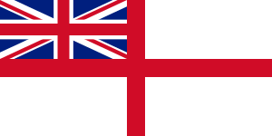 Red cross on white background, Union Flag as top-left quarter.