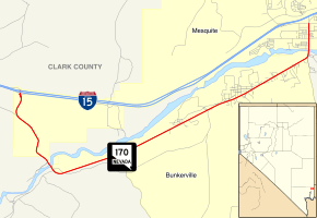 State Route 170 serves Bunkerville and Mesquite from southwest to northeast.
