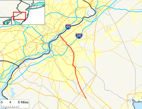 Route 73 follows a north&ndash;south alignment from northern Atlantic County to the Pennsylvania border at the Delaware River. It crosses Interstate 295 a short distance south of the Delaware River.