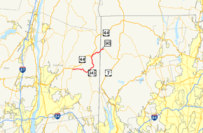 NY 343 and CT 343 follow a generally southwest–northeast alignment through Dutchess County, New York, and Litchfield County, Connecticut. The combined route, located northeast of Poughkeepsie and northwest of Waterbury, intersects US 44 just west of the New York-Connecticut border in Amenia, New York