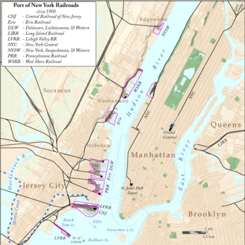 Map showing Hudson River terminals ca. 1900