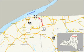 NY 95 follows a north-south alignment through Franklin County from Moira to Hogansburg, via Bombay.
