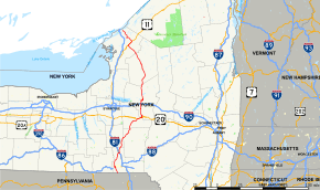 New York State Route 26 runs for just over 200 miles (325&nbsp;km) through Central New York from the Pennsylvania state line to near the Canadian border.