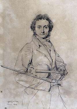 drawing of youngish white man in formal evening costume, carrying a violin