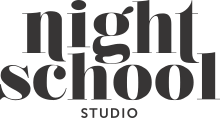 In a old serif fashion, the words "Night School" appear properly, while at the bottom, "Studio" is capitalized in a modern sans serif font.