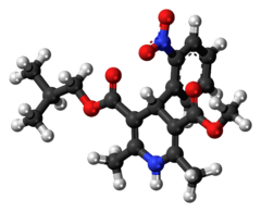 Ball-and-stick model of the nisoldipine molecule