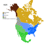 Map showing Non-Native American Nations Control over N America c. 1825